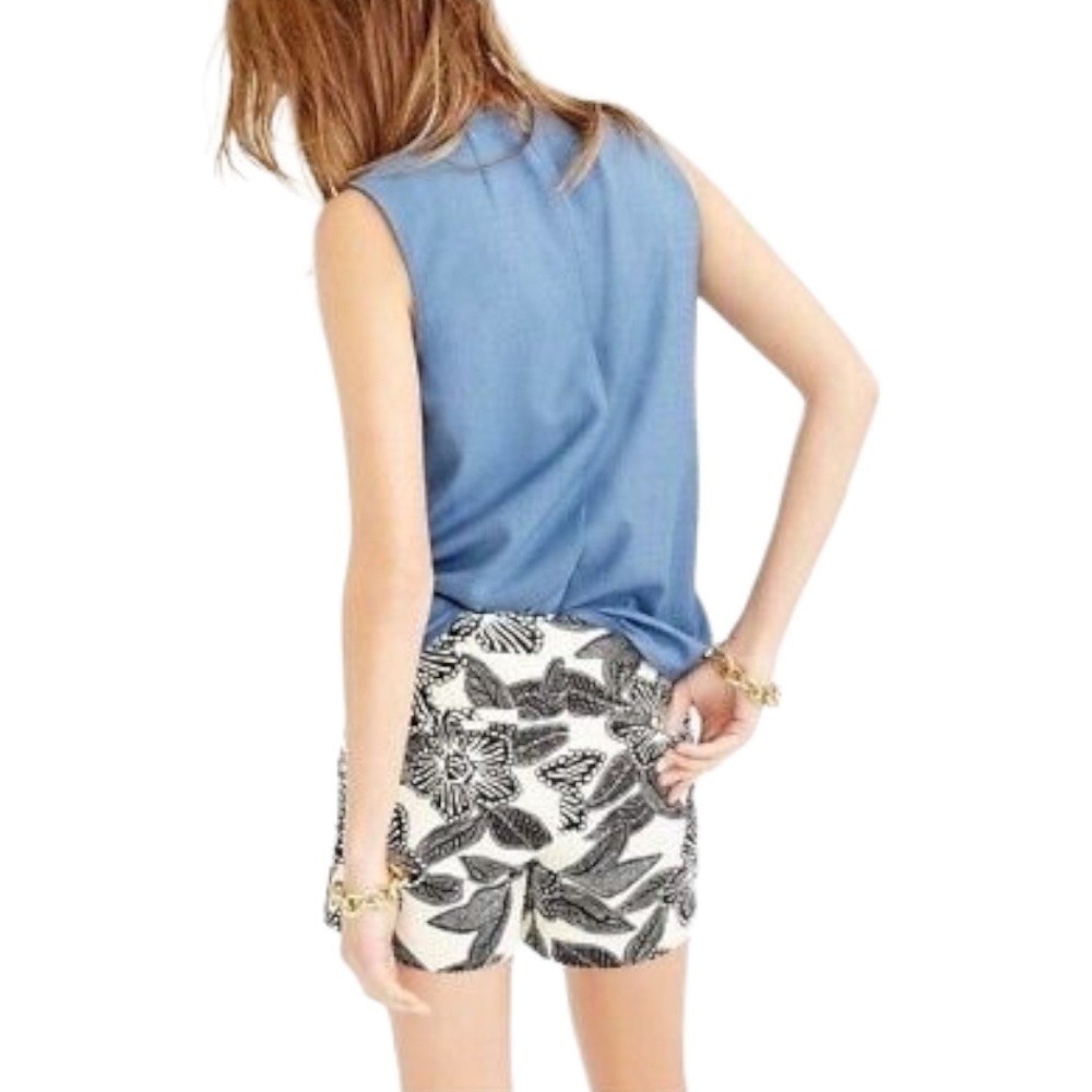 Women’s Shorts J. CREW Black White Polynesian Floral Shorts Cotton Shorts - Picture 2 of 6